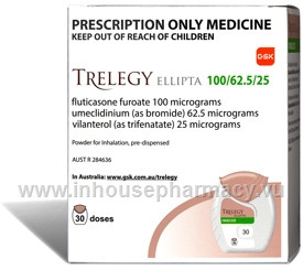 Trelegy Ellipta 100/62.5/25 (Fluticasone, Umeclidinium, Vilanterol) 30 Doses/Pack