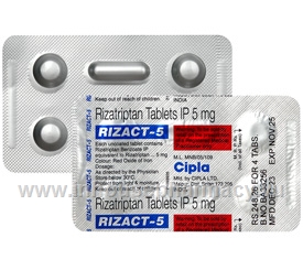 Rizact 5mg (Rizatriptan)  4 Tablets/Strip