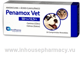 Penamox Vet (Amoxycillin and Clavulanic Acid 50mg/12.5mg) 16 Tablets/Pack